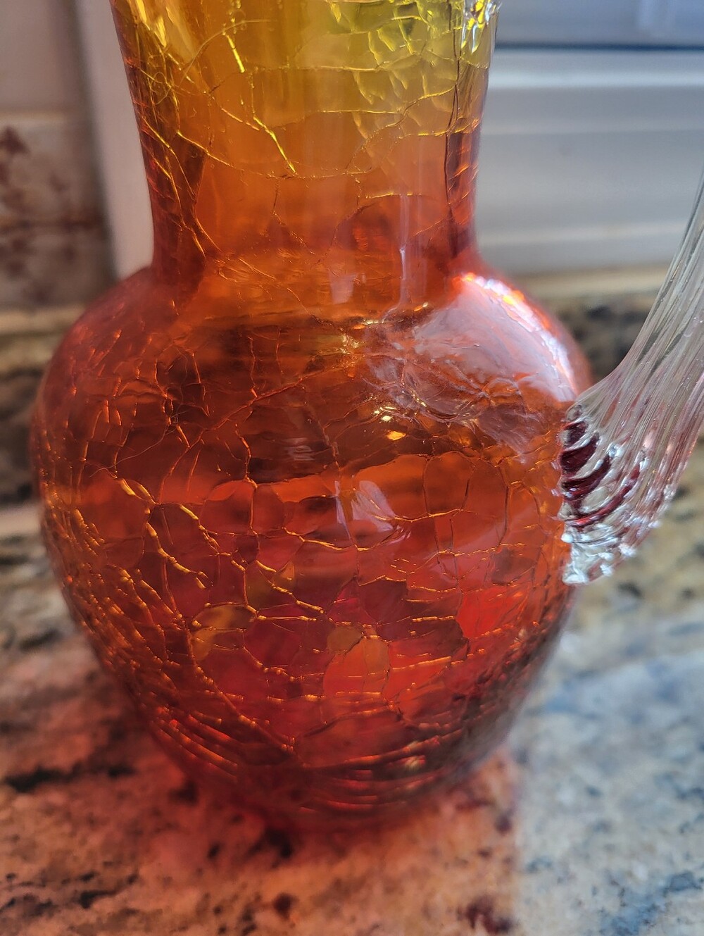 VTG. Blenko 7 Inch  Handblown Amberina  Crackle Glass Pitcher -Vase  Glass Art - Picture 9 of 16